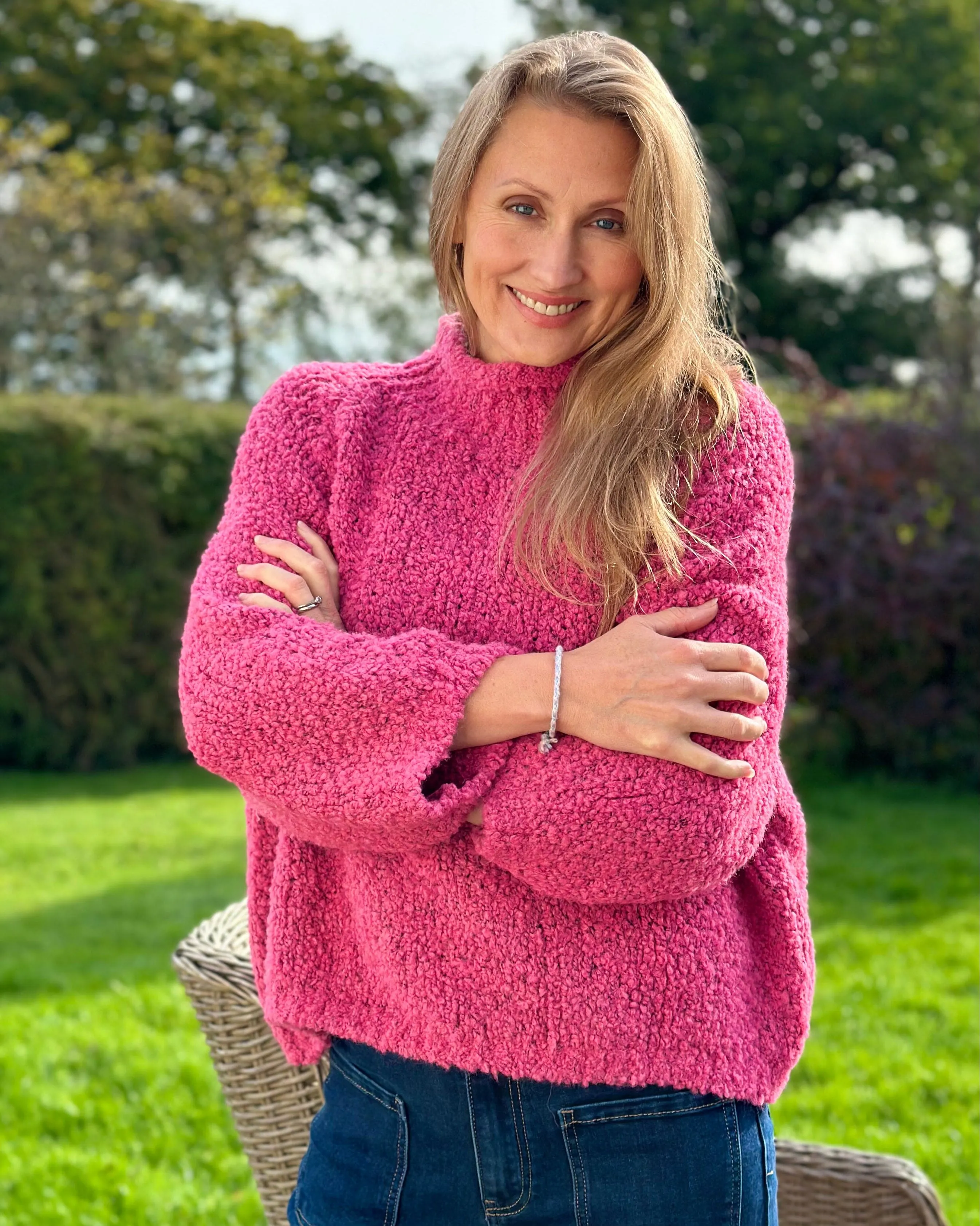 Alpaca Mix Boucle Turtle Neck Jumper - Raspberry